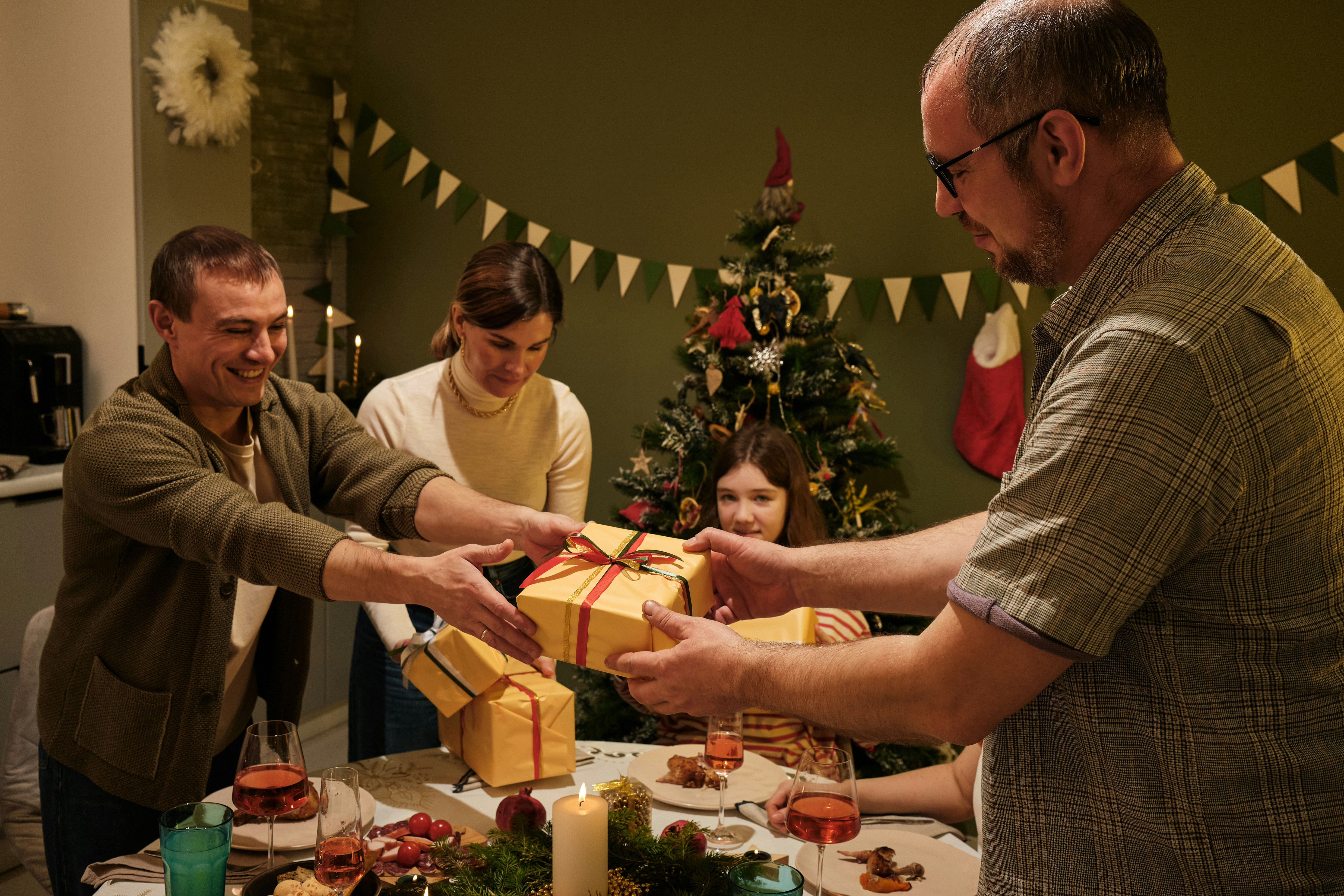Family opening gifts together